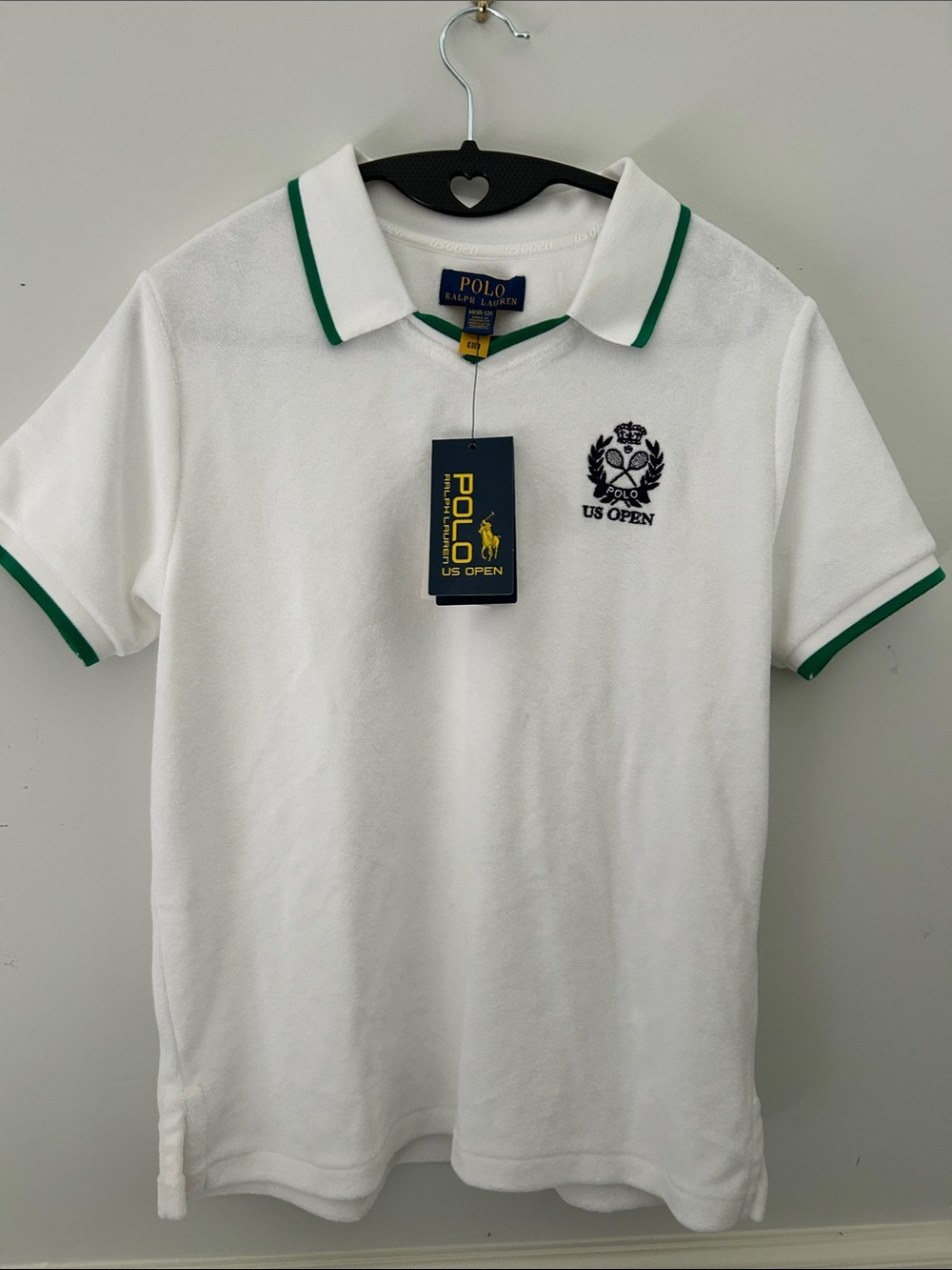 🎾🎾NWT Polo by Ralph Lauren White Polo Shirt with Green Trim. US OPEN exclusive 🎾